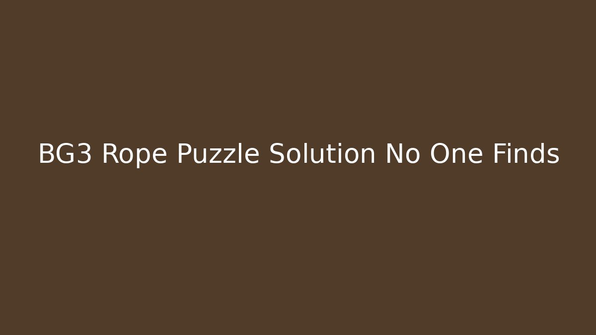 BG3 Rope Puzzle Solution No One Finds - NADclinic