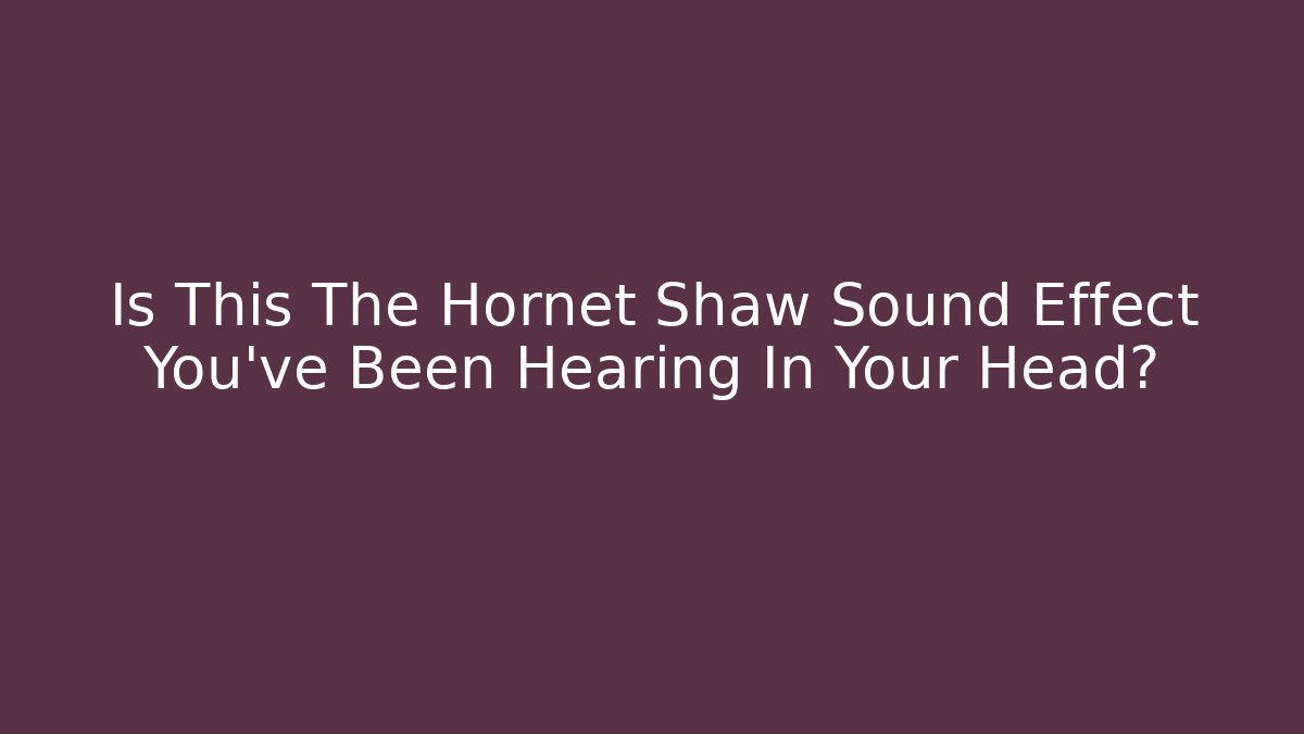 Is This The Hornet Shaw Sound Effect You’ve Been Hearing In Your Head?