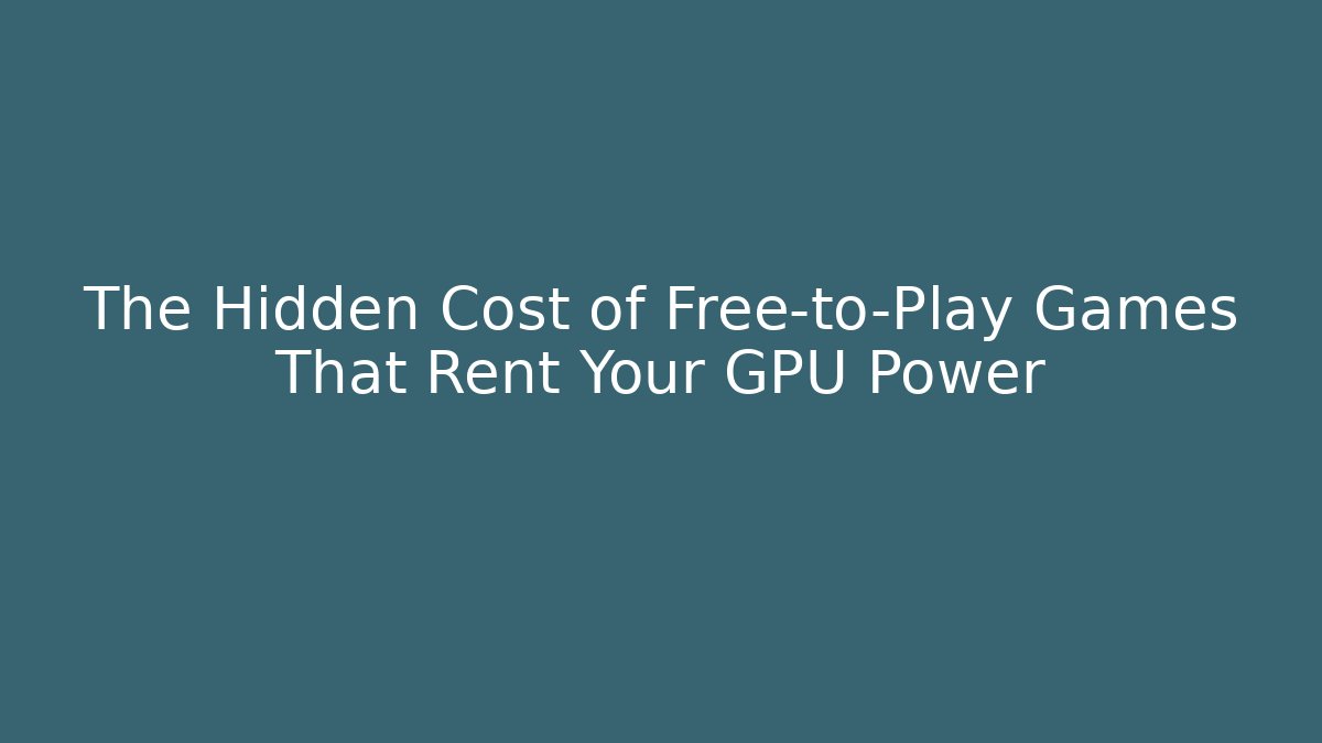 The Hidden Cost of Free-to-Play Games That Rent Your GPU Power